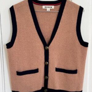 Boden Knitted Navy and Tan Sweater Vest, Size M